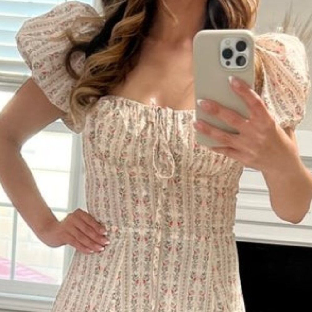 Princess Ruth Cream Floral Puff Sleeve Dress| Easter Church Dress - Picture 6 of 11